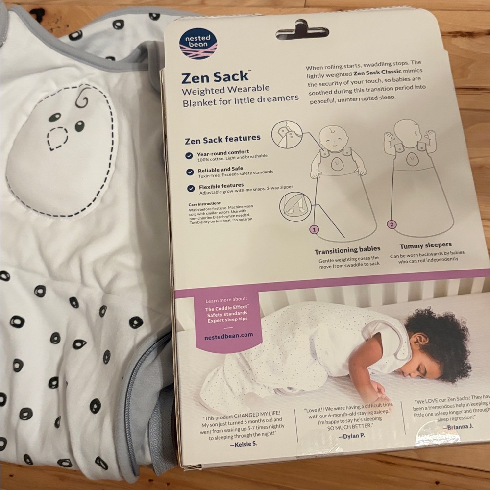New Nested Bean Zen Sack - White with Black Polka Dots size M - Picture 3 of 4